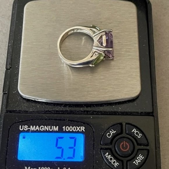 LG Rose de France Amethyst & Peridot Cocktail Ring a Heavy Sterling Silver Ring - Picture 10 of 13